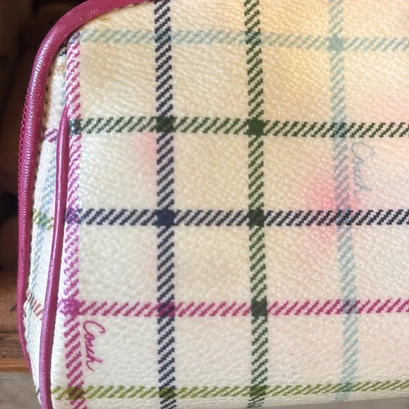 Coach Peyton Tattersall Coated Canvas and Leather Plaid Pink Stripe Cosmetic Bag - Picture 9 of 9